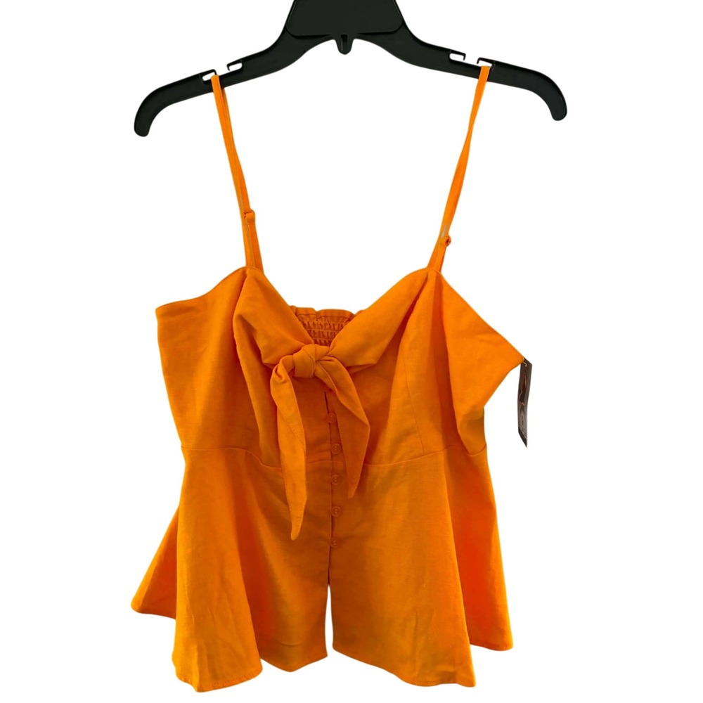 Sofia Jeans Peplum‎ Top Womens S Orange Linen Blend Tie Front Cami Coastal Boho